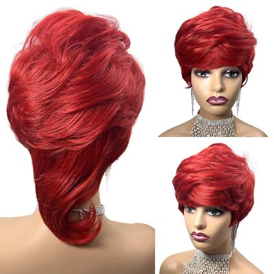  Red Wig For Black Women 100% Human Hair Wig Short Pixie Cut Wigs