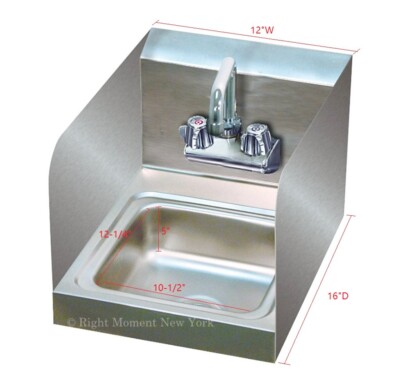 12''W x 16''D Wall Mounted Hand Sink With Gooseneck Faucet & 2 Side Splash - NSF