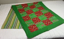 Patchwork Quilt Table Runner, Christmas Decor, Four Patch, Red  Green