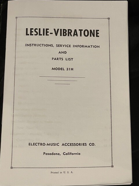 Leslie Service Information Model 25, 31H, 100GK, 101, 110 & 112