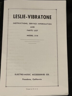 Leslie Service Information Model 25, 31H, 100GK, 101, 110 & 112