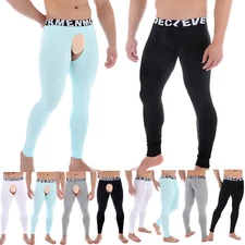 Men Long Johns Thermal Underwear Leggings Open Crotch Pants Pajamas Modal