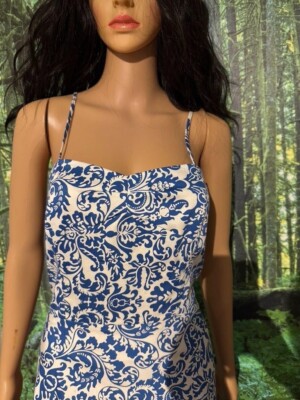 Donna Morgan Sun Dress Sz 12 Blue & White Wedding Garden party Date Night