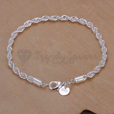 Twist Bracelet Silver Plated 4mm Braided Spiral Rope Chain 925