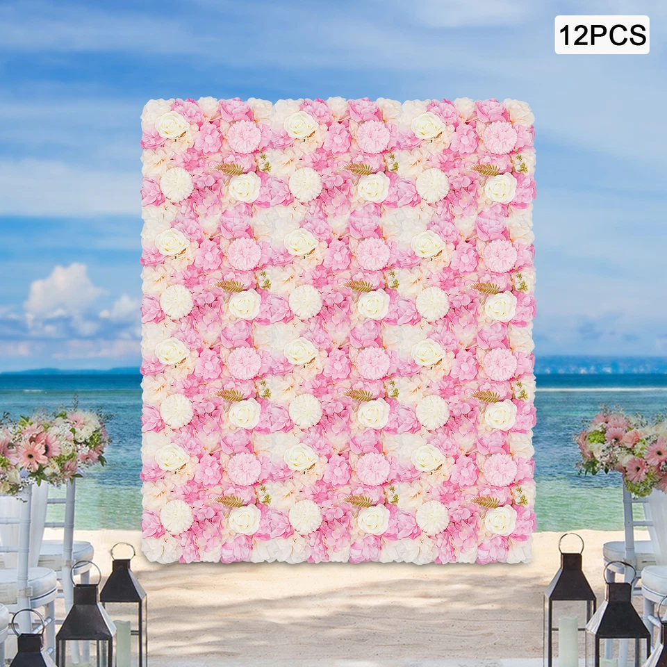 12PCS Artificial 3D Flower Wall Panel Wedding Backdrop Wall Decor Pink 15*15in - Image 3 of 4