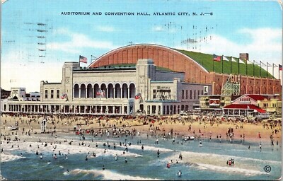 Auditorium Convention Hall Atlantic City NJ New Jersey Postcard PM Cancel WOB