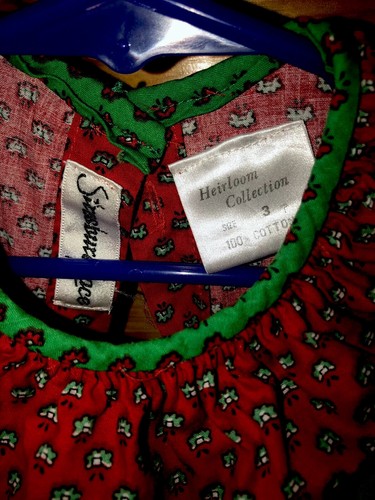 Strasburg Lace Heirloom Collection Red Green dress Flower Christmas Prairie Puff - Picture 4 of 11