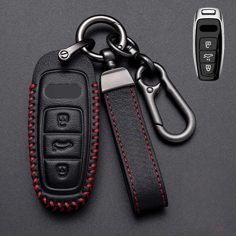 Genuine Leather Car Key Fob Case Cover For Audi A6 C8 A7 S6 S7 S8 A8 Q8 A6L A8L - Изображение 3 из 4
