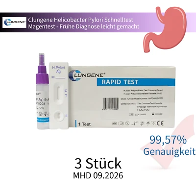 3×Clungene Helicobacter Pylori Schnelltest/Magentest/Stuhltest/99.57%Genauigkeit