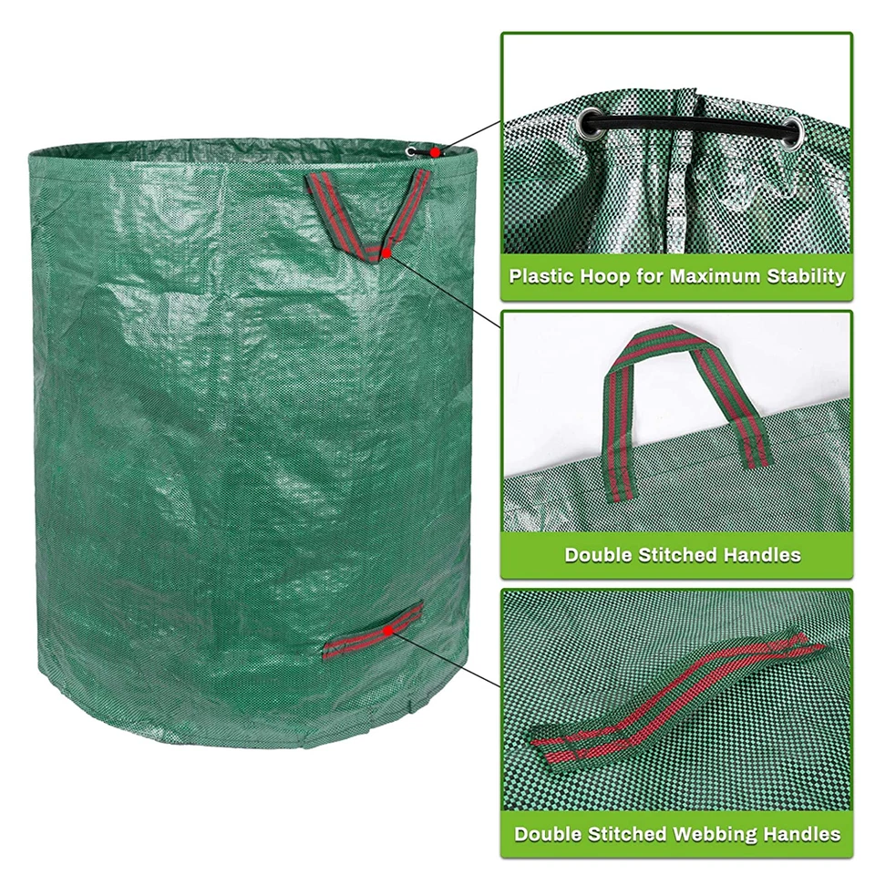 3Pack Reusable Garden Waste Bags 72 Gallon Yard Leaf Lawn Trash Waste Bags US - Image 3 of 4