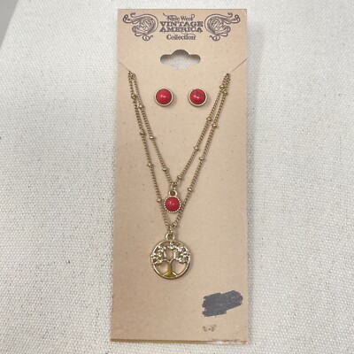 Nine West Vintage America Tree of Life Necklace Set with Matching Earrings New