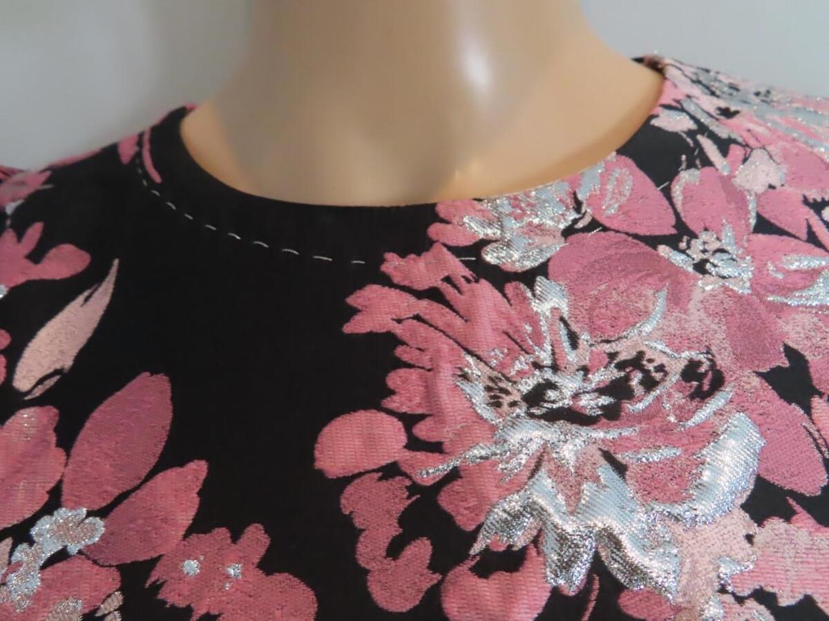 Dolce & Gabbana Black/Pink/Silver Floral Jacquard Short Slv Dolce & Gabbana Black/Pink/Silver Floral Jacquard Short Slv