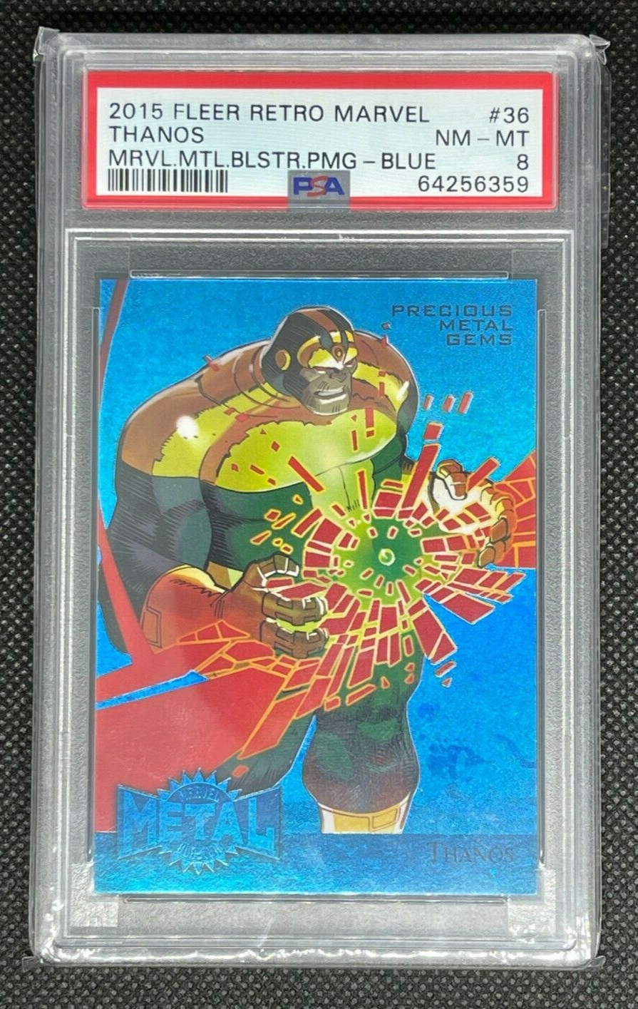2015 Marvel Fleer Retro Thanos Precious Metal Gems Blue PMG 32/50 PSA 8