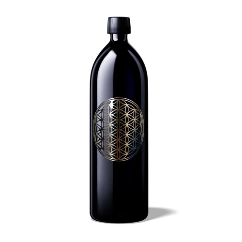 Violet Glass Bottle 1 Liter Round, With Flower Of Life