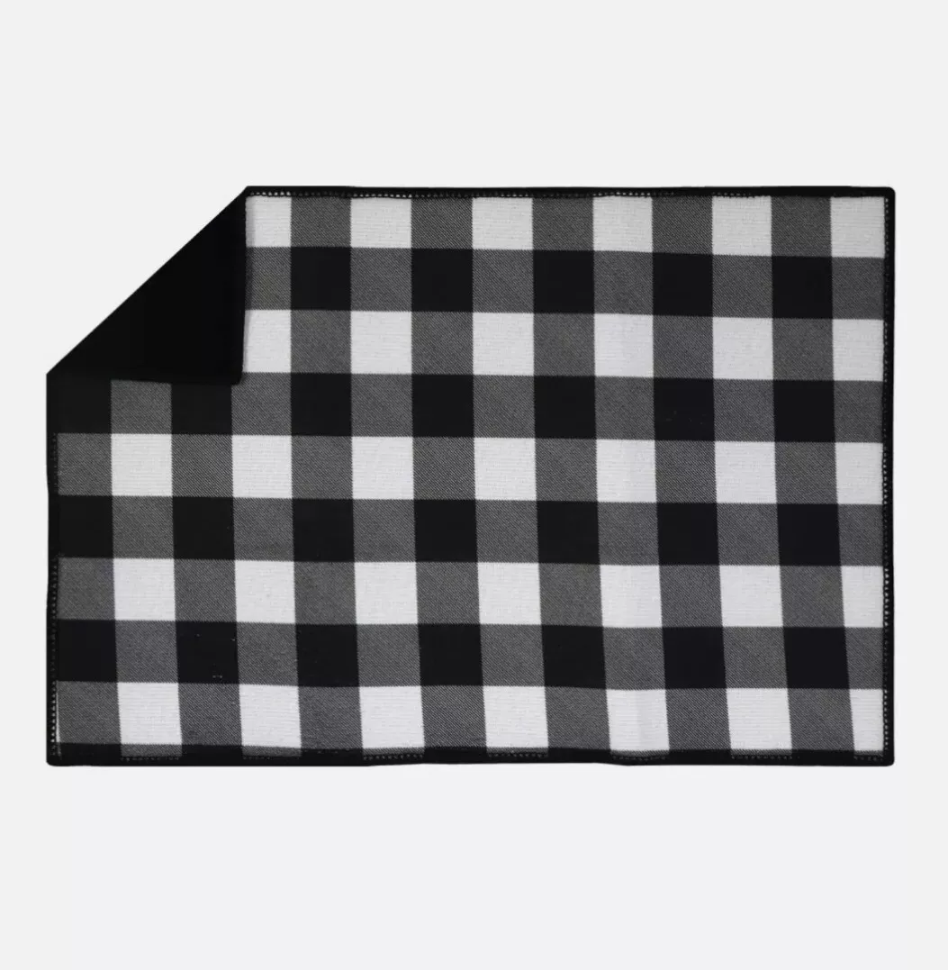 Farmhouse Buffalo Check Black White Plaid Microfiber Dish Drying Mat  12x18 New