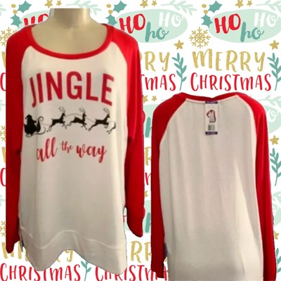 Modern Canvas + XXL Red Jingle All The Way Santa Graphic Long Raglan Sleeve Top