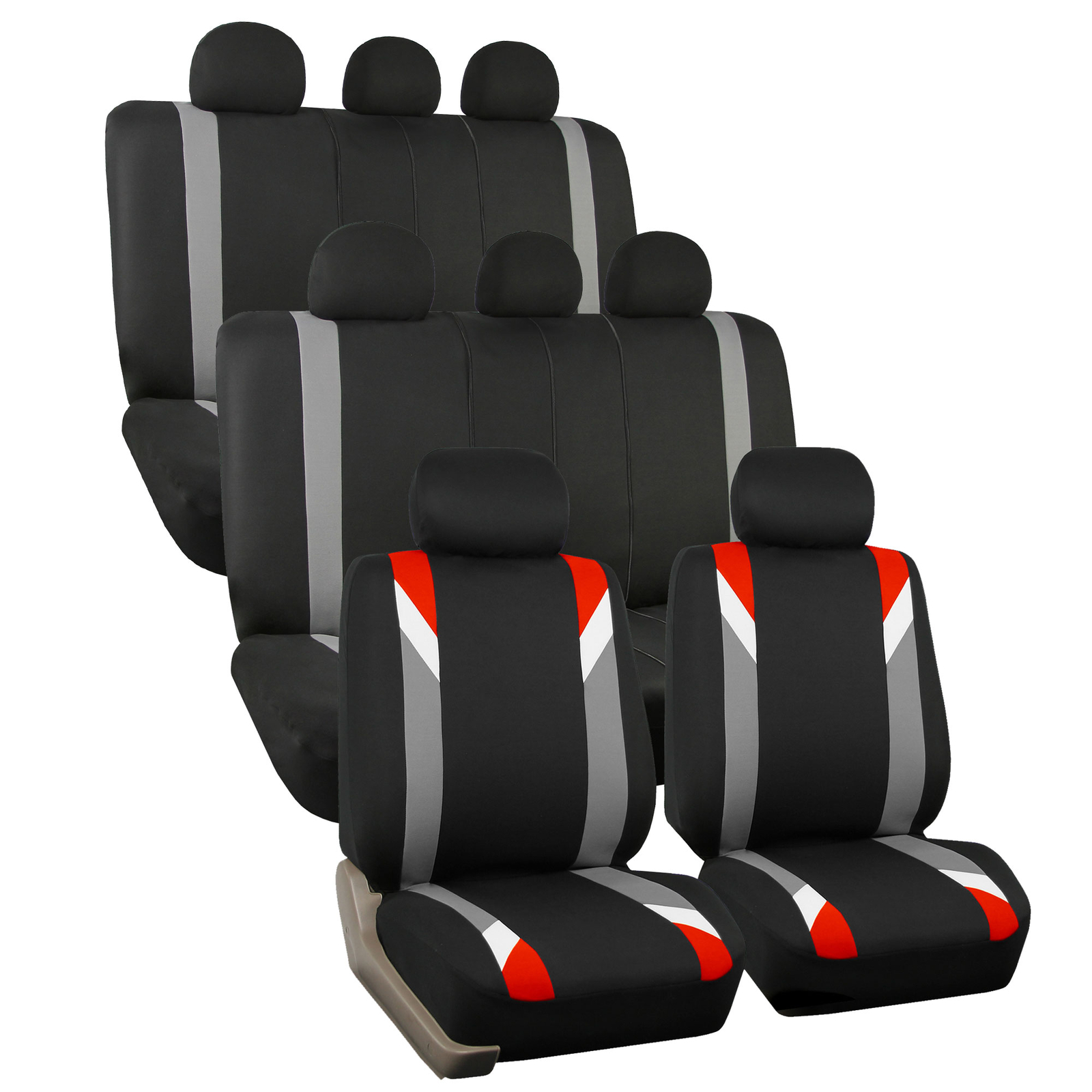 3 Row Car Seat Cover Set For SUV Minivan Red with 8 Head Rests