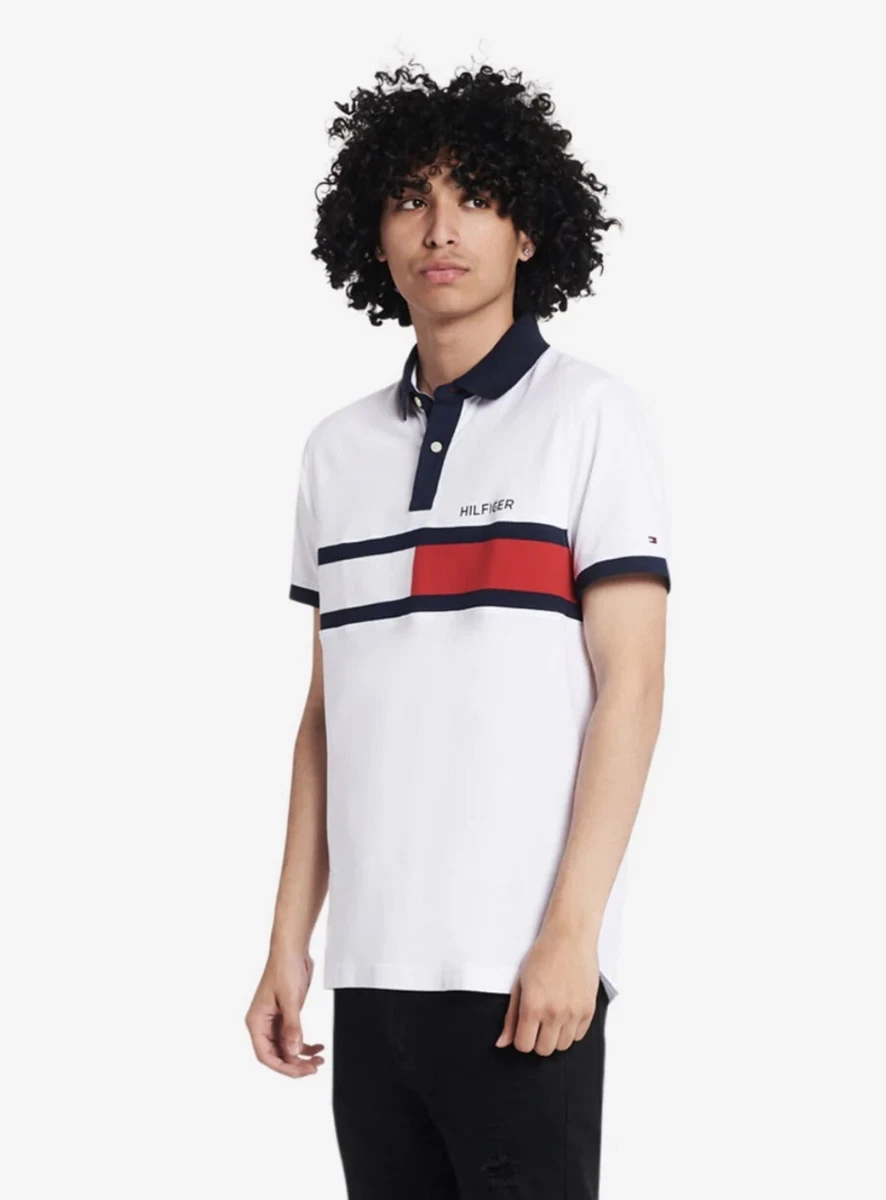 Tommy Hilfiger Flag Polo Mens Size Large White New With Tags MSRP 70