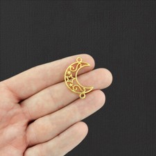 4 Crescent Moon Star Gold Tone Charms 2 Sided - GC393