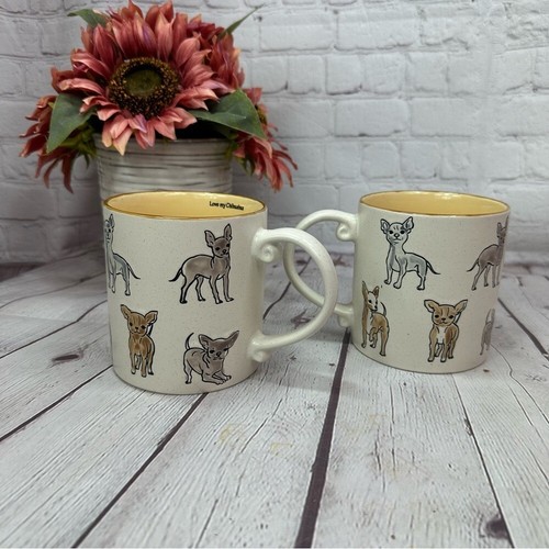 NWT spectrum designz love my Chihuahua Patterned Cream 21oz Mug 2pc - Picture 2 of 6