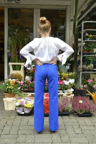 Women's Trousers Crease Blue Flares 70er Truevintage 70s Flared Pants Blue - Picture 5 of 12