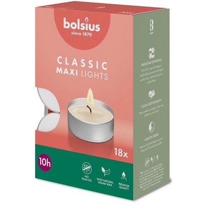 Bolsius Teelichter 18er Box    10 Std.Brenndauer, Weiß, Box oder Vorteilspack