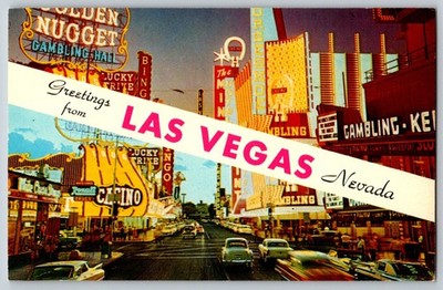 Greetings From Las Vegas Nevada Fremont Street vintage 1962 view Postcard