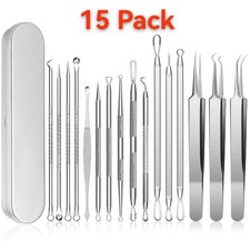15PCS COMPLETE Kit Blackhead Remover Tool Kit Pimple Popper Stainless SteelSet