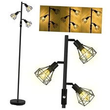 Floor Lamp, Industrial Floor Lamps for Living Room,Tree Standing 3 Heads-Black
