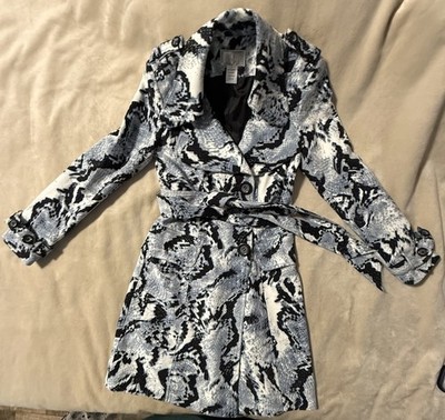 ALBERTO MAKALI Animal Gray White Print Trench Coat, Size 2