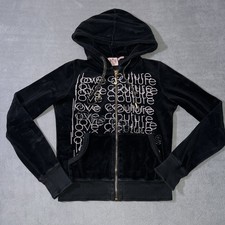 Juicy Couture Velour Zip Up Hoodie Black graphic Logo Womens Small
