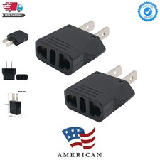 European to Plug Adapter, Black, 2-Pack, Type E/F to Type A/B, Fireproof, C...