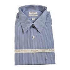 Roundtree Yorke Gold Label Men's Shirt Size 17 35 Blue Striped Fitted Poplin 59
