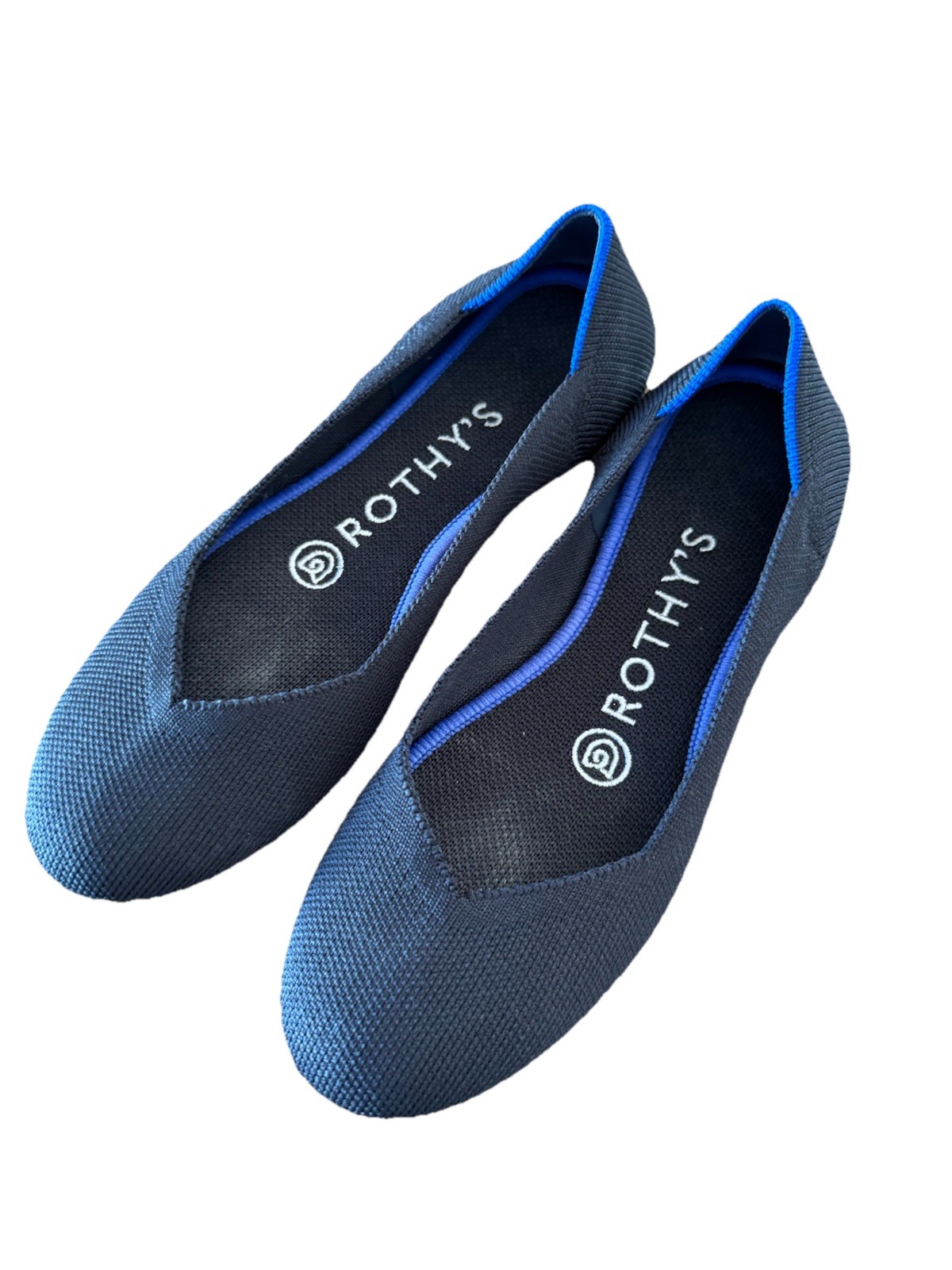 Rothys Womens Size 5 The Flat Black Blue Ballet Flats Round Toe Shoes Washable