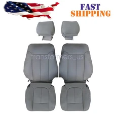 For 2009-2014 Ford F-150 Bottom & Top Leather Seat Cover Gray & Headrest Cover