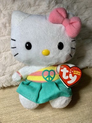 Ty Hello Kitty Plush Stuffed Animal Peace Sign Skirt Beanie White Pink 2010