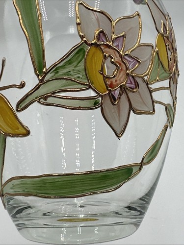 Nagel Glass Vase Hand painted Daffodils And Butterfly Made In Germany - Picture 10 of 17