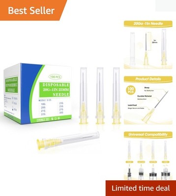 High-Quality Disposable Needles - 20G 1 Inch, Safe for All Liquids, Box of 100