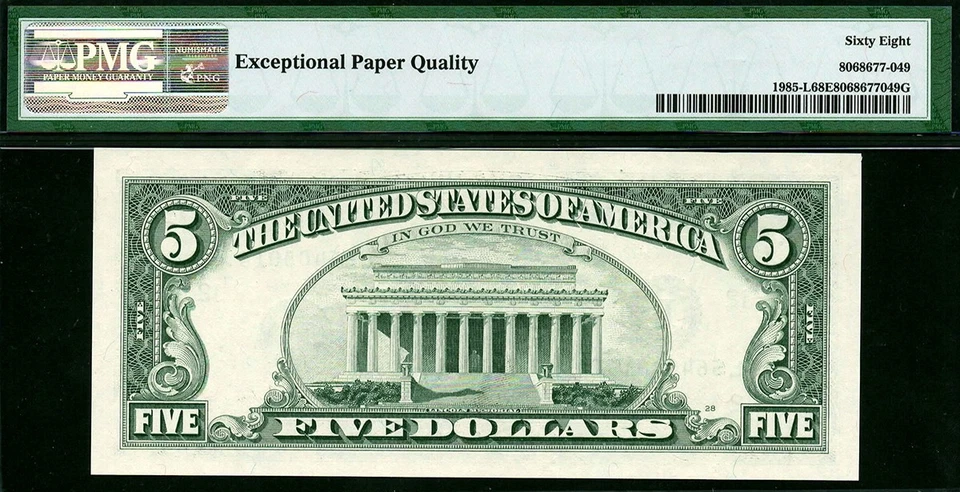 1995 $5 San Francisco Federal Reserve 1985-L • PMG 68 EPQ • TOP POP LD Block 1/0 - Image 3 of 3