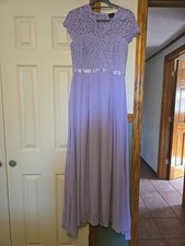 MIUSOL Lavender Lace Long A-Line Dress V-Neck Floral Cap Sleeve Women's Size L
