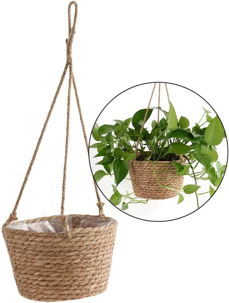 Hanging Basket Jute Rope Hanging Basket Foldable Seagrass Macrame Basket for Suc