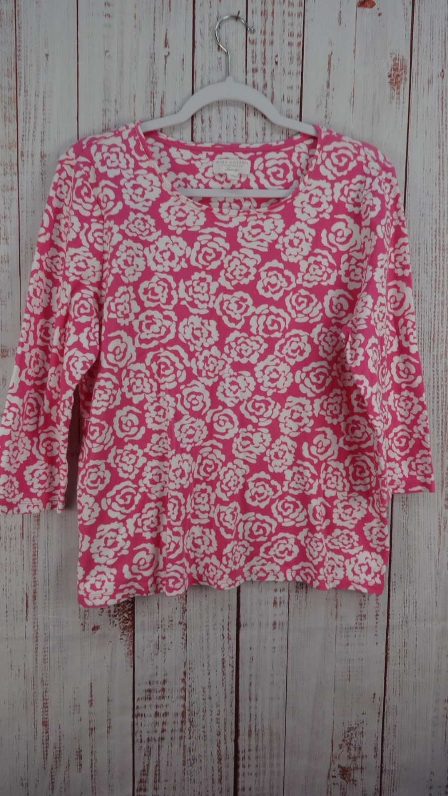 Charter Club Luxury Pima Cotton Top Womens X-Large Roses Print 3/4 Sleeve