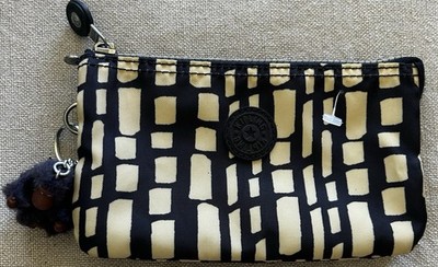 KIPLING 4.5 x7.25  Black/Tan 3 Compartment Bag Pouch w  hilda  Monkey - VG