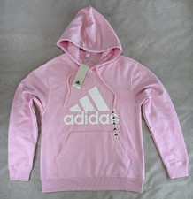 Adidas Women s Hoodie Small Pink White Logo Pullover Fleece NWT