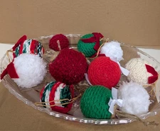 11 rustic yarn wrapped balls Christmas Ornaments bowl basket fillers new