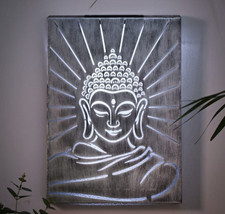 New Solar Powered Buddha Metal Wall Panel With Cool White LED Colour