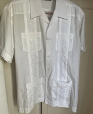 Vintage Guayabera Shirt Mens XL Relaxed White Mexcian Wedding Cuban Embr G2U