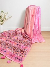 Pink Bolaka Silk Saree with Tassels  Indian/Pakistani Party Wear  Handstiched