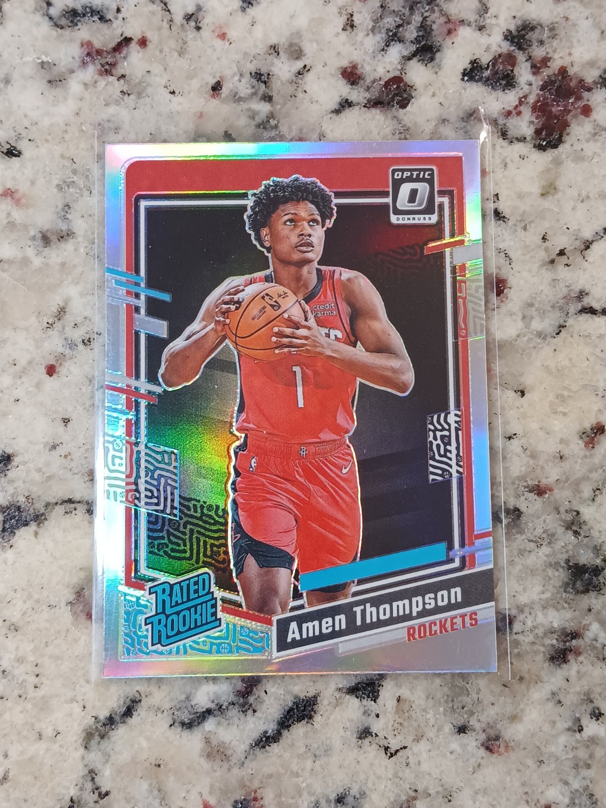 Amen Thompson 2023-24 Optic Rated Rookie Silver Holo Prizm #229 RC Rockets