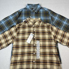 Eddie Bauer Men Bristol Flannel Shirt Sz S Blue Khaki Plaid -Lot 2